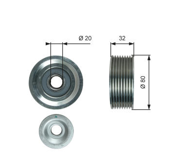 Vratná/vodicí kladka, klínový žebrový řemen GATES T36631